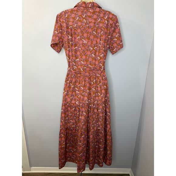 Lea Floral Shirt Midi Dress Short Sleeve Belted Women's M - Picture 10 of 12